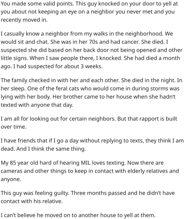 8. The stranger feels guilty for neglecting his relative.