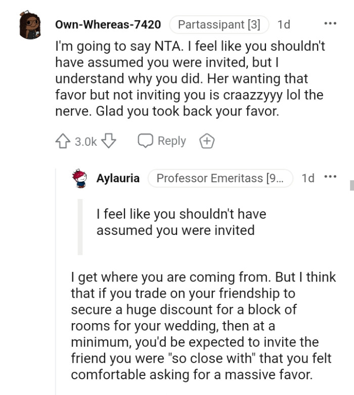 This Redditor is glad the OP took back her favor