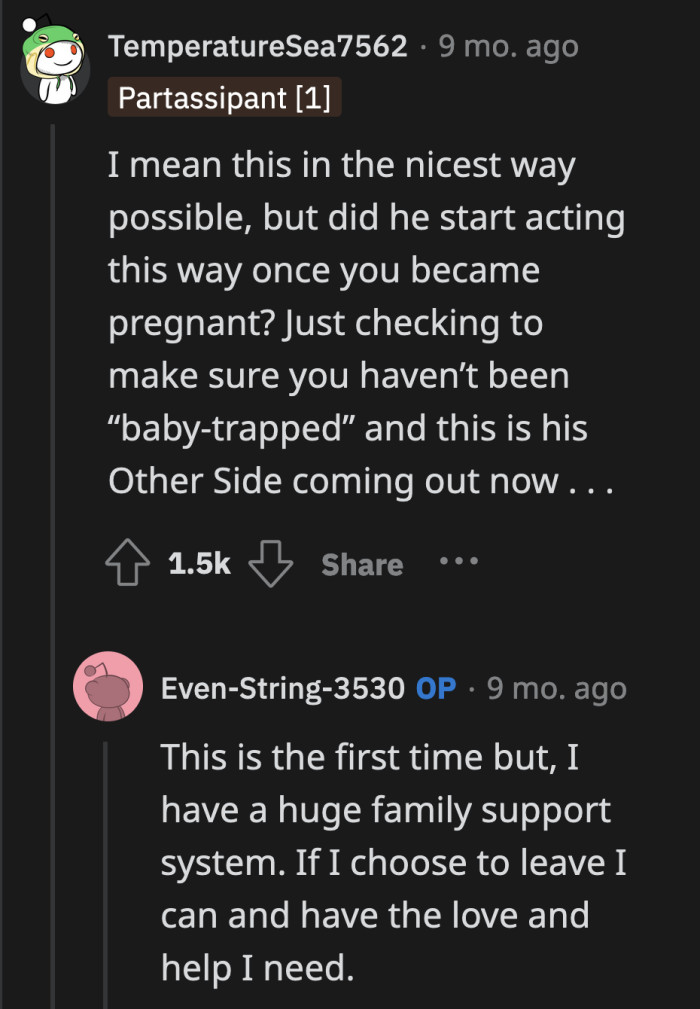 OP said she has her family's support if she decides to divorce her husband.