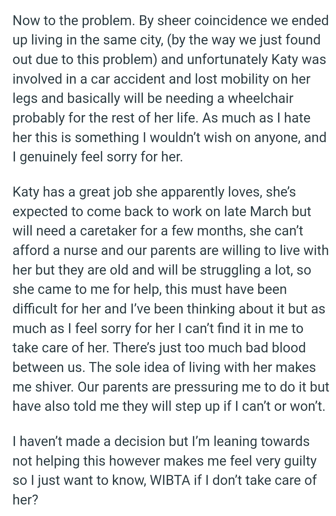 As Much As the OP Feels Sorry for Her, She Can’t Find It in Her to Take Care of Her Sister