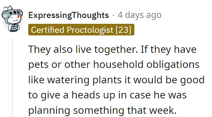 Living together means planning together! Next time, a heads-up for the plants and the partner.
