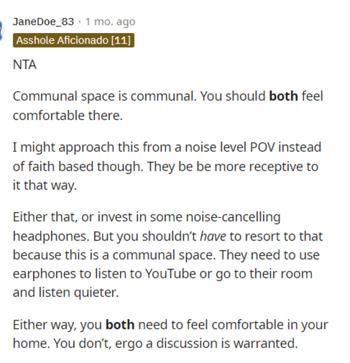 It's important for them to find a compromise here because they are obviously living together and need to figure out the best way to keep both of them comfortable in their own homes.