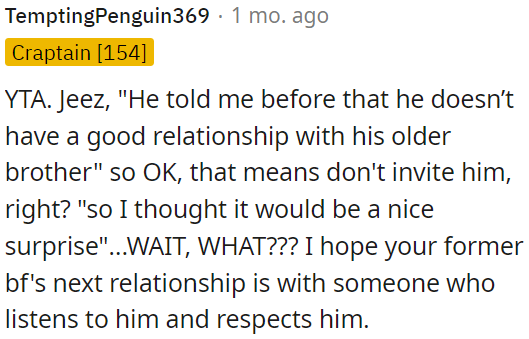 OP knew he had issues with his brother but invited him anyway.