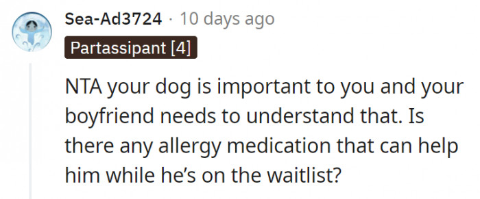 2. The boyfriend needs to understand just how important her dog is to her
