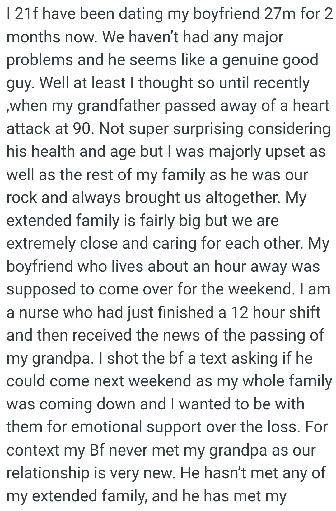 OP's extended family is fairly big, but they are extremely close and caring for each other