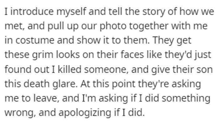 After the parents saw the photos from the convention, they asked OP to leave