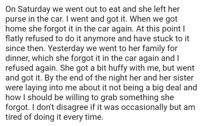 The wife and her sister were laying into the OP about it not being a big deal