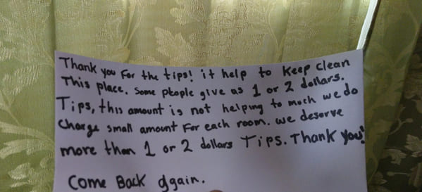 An Airbnb in the middle of nowhere dictating how high the tip should be