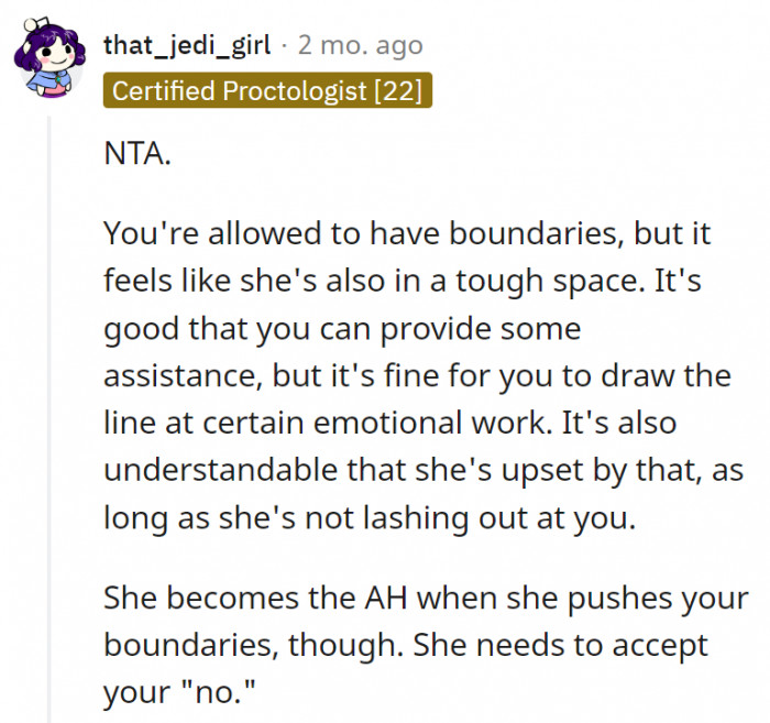 3. OP deserves to have boundaries too