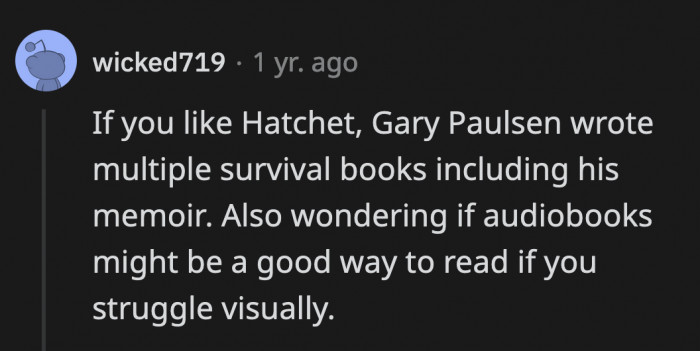 Audiobooks actually make scene-setting easier for some people. Imagining how the world looks is easier when someone narrates it.