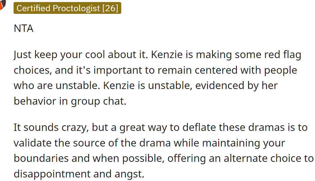 Kenzie's point of view is wrong