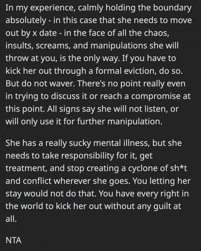 OP is advised to immediately set boundaries and leave no room for possible manipulation