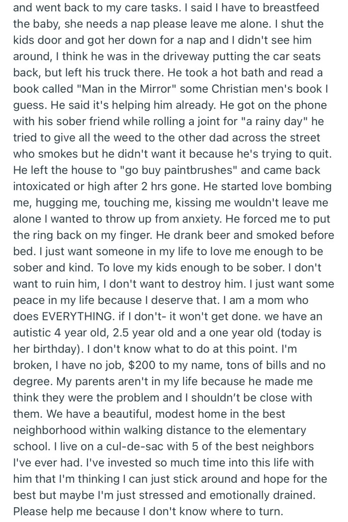 OP is crying out for help