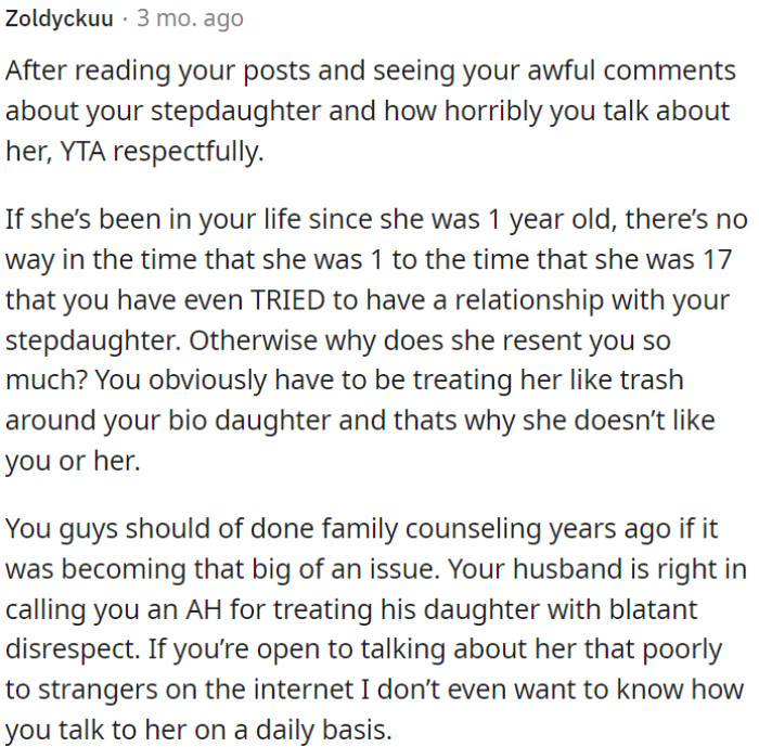 OP's husband is right to call her out for disrespecting his daughter.