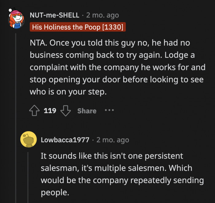 OP already told them 'no' three times, but they kept ignoring her wishes. How's that for good customer service?