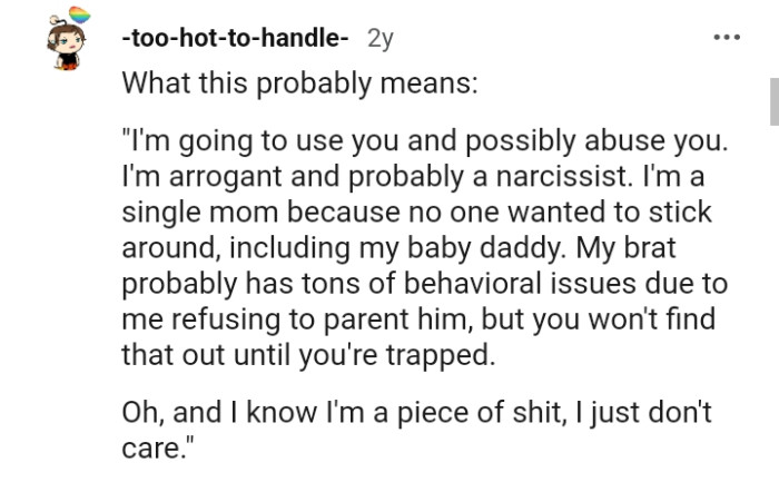 6. This Redditor explains what the single mom means