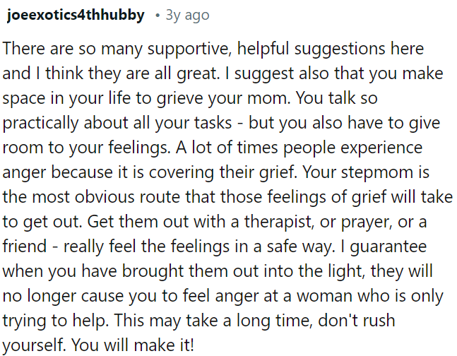 OP can seek support from a therapist, through prayer, or with a friend to process these emotions safely.