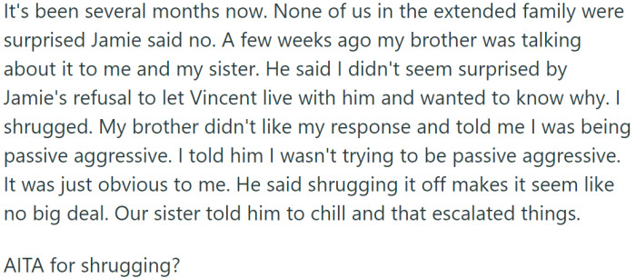 The brother accused OP of being passive-aggressive.