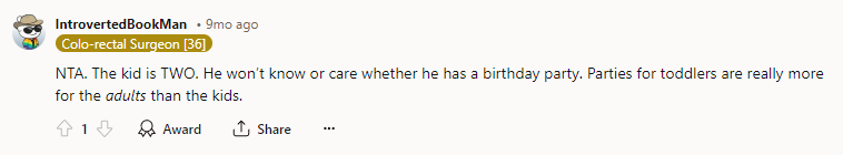 NTA. The kid is TWO.