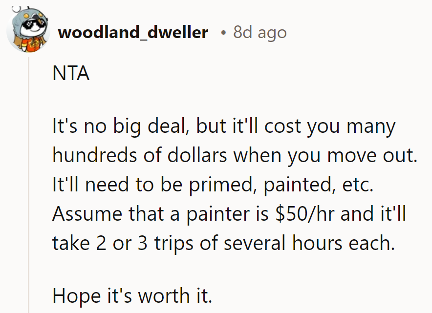 Small act, big bill. Hope the artwork's worth the cost when they move out!