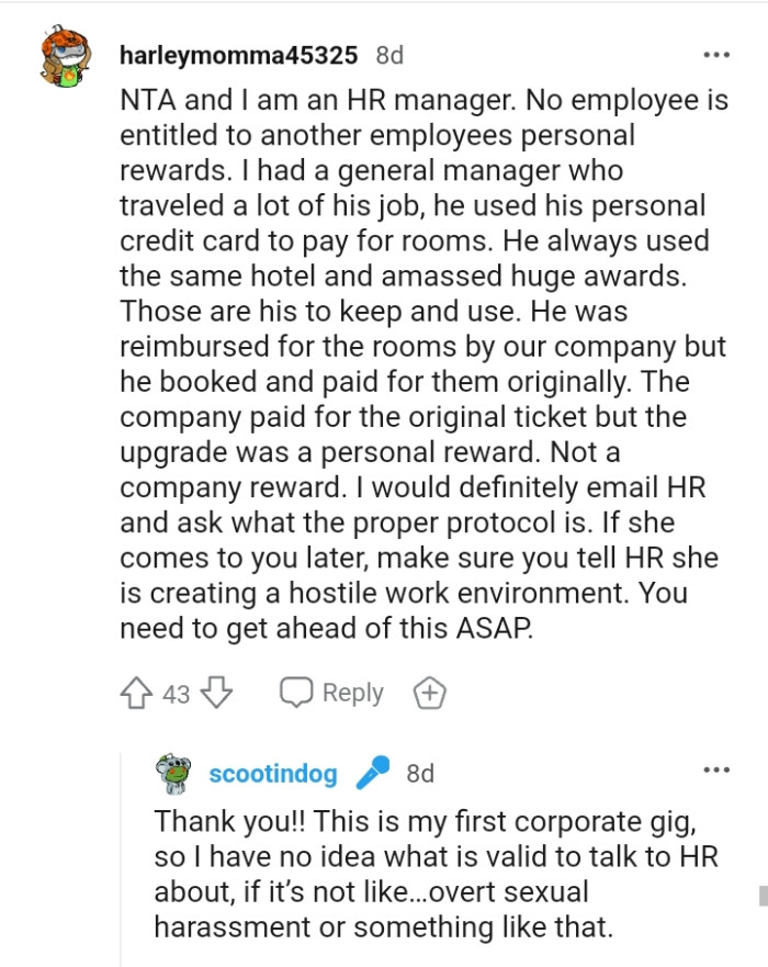 No employee is entitled to another employee's personal rewards
