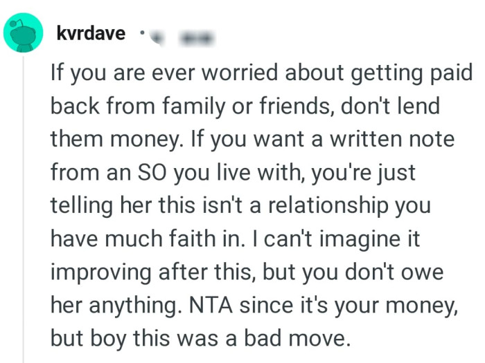 The OP doesn't owe her anything