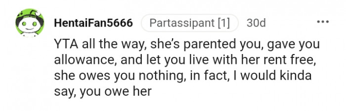 For this Redditor, the OP owes her