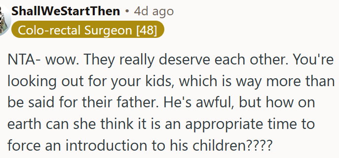 OP is looking out for her kids.