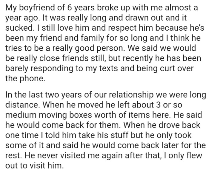 The OP still loves him and respect him because he’s been her friend and family for so long