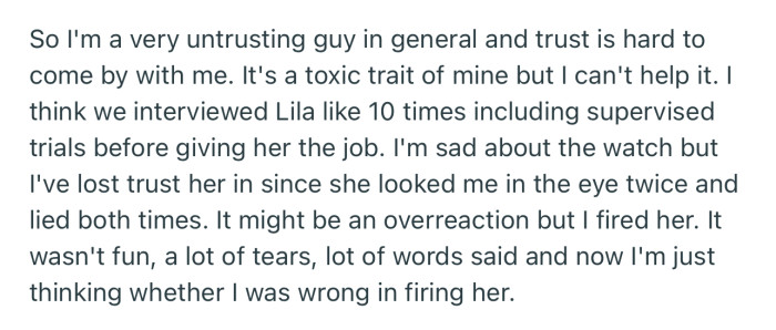 OP ended up firing the nanny for lying