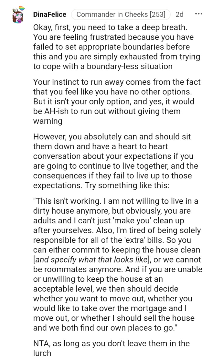 The OP feels like she has no other options