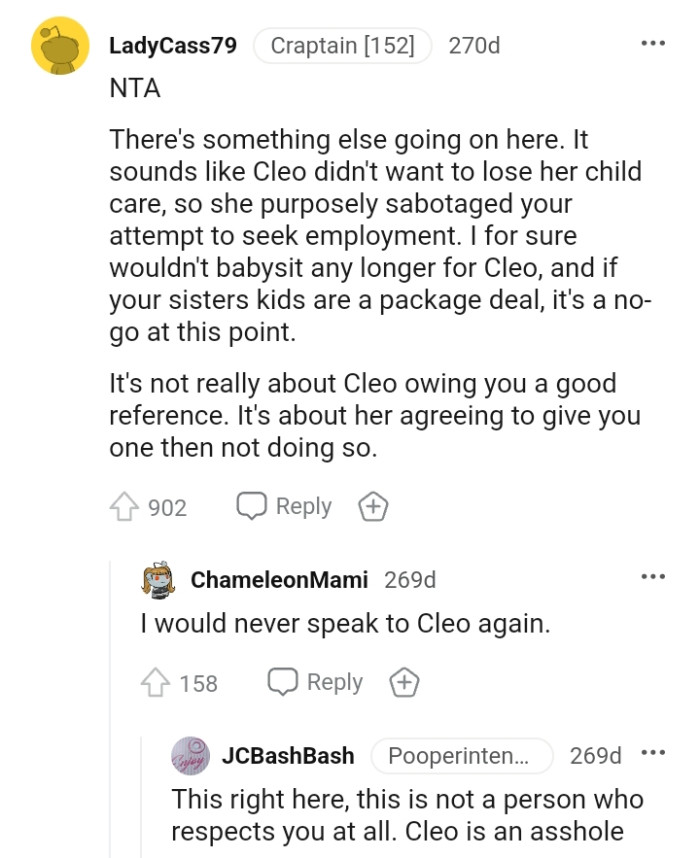 She purposely sabotaged the OP's attempt to seek employment