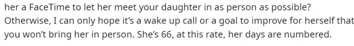 They suggest FaceTime as well and hope it's a wake-up call for his mom to get her health in check.