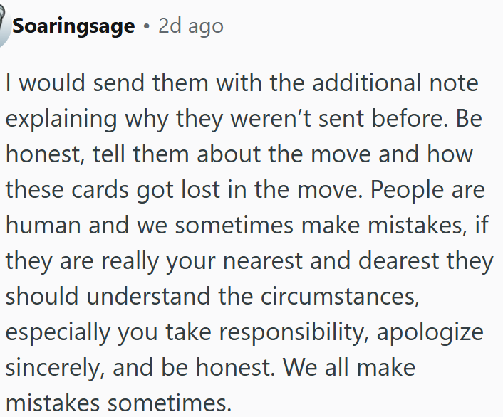 An honest apology with a note can make up for delayed thank-you cards.