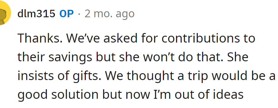 But the OP explained MIL won't do that