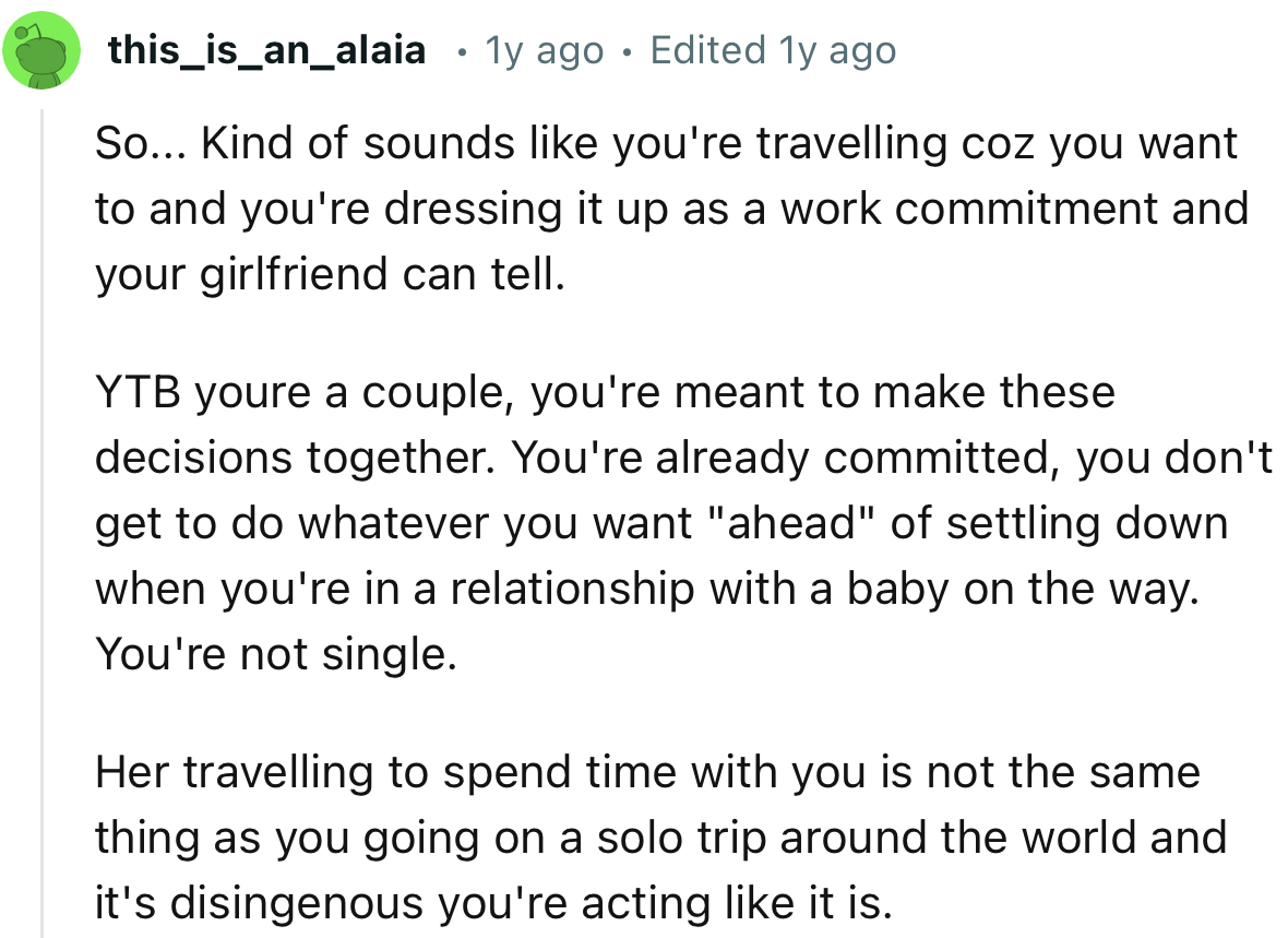 “YTB you're a couple, you're meant to make these decisions together.”