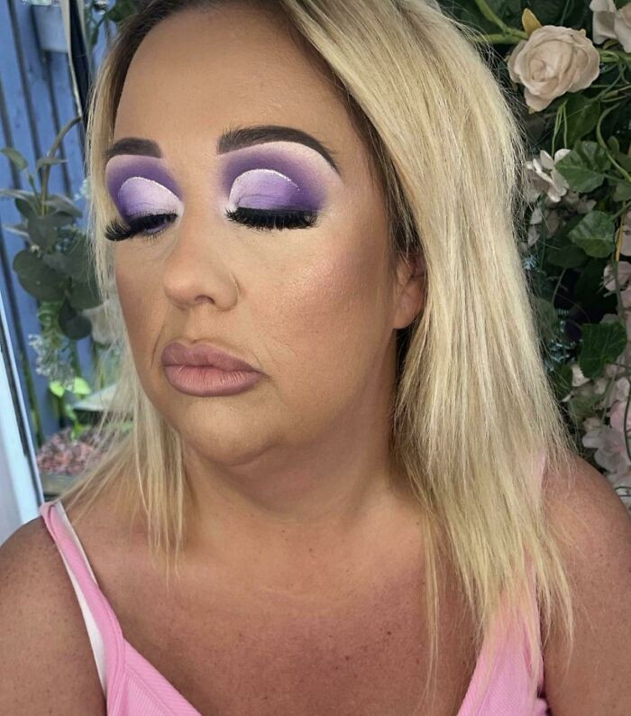 Beauty salon worker and community reaction, eyebrows shaped to look angry