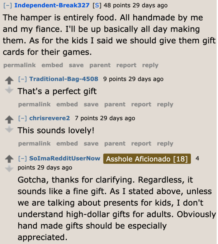 The OP is a chef, so this Christmas hamper will surely be good.