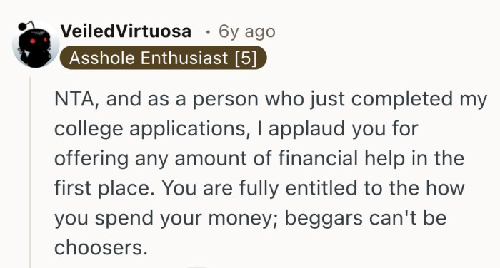 Financial help is a gift, not a guarantee.