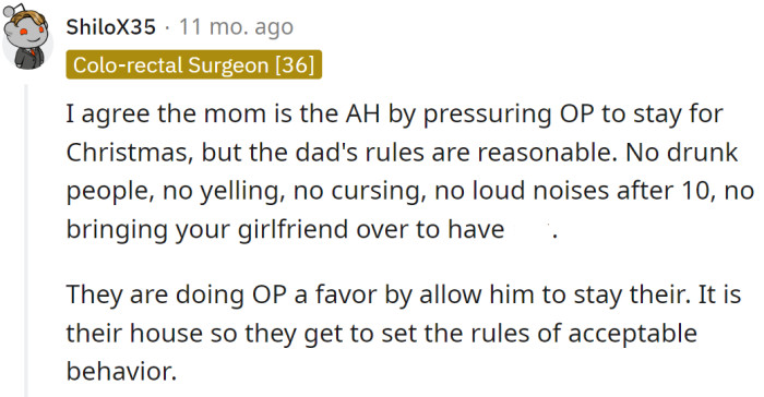 But another one supported the OP's parents' strict rules