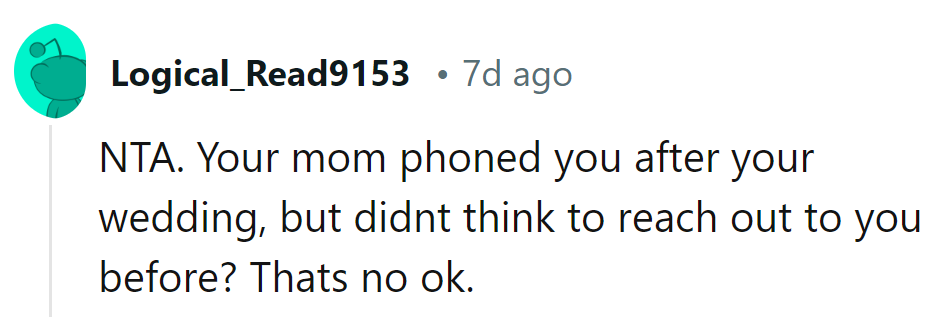 Post-wedding calls? Mom's got her timing down... just backwards!