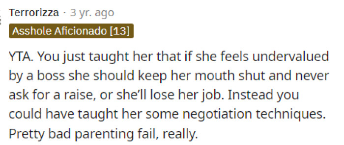 This is a huge thing to really consider because it's something she'll probably carry for her whole life.