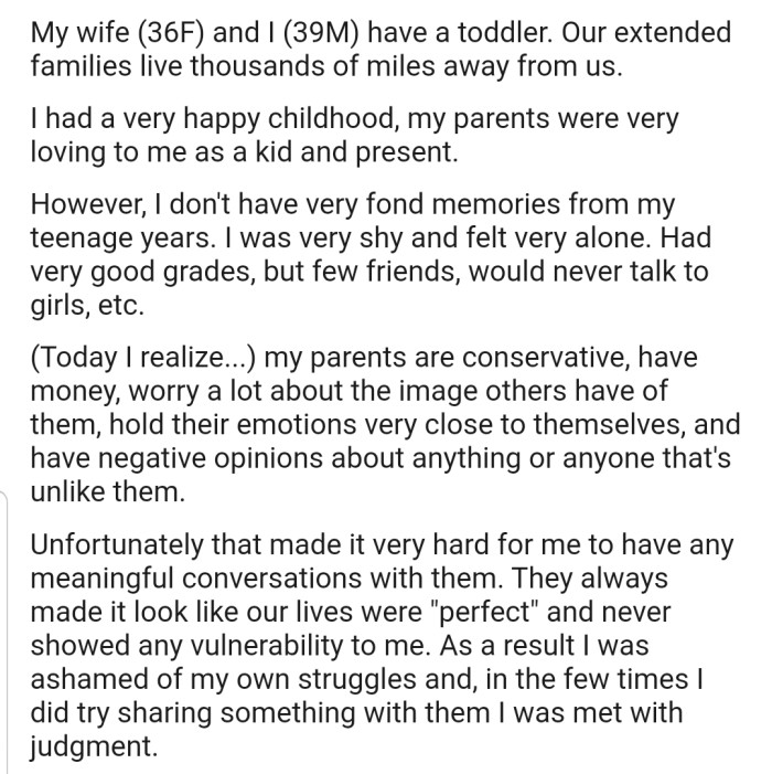 Looking back at his childhood, OP realized that his family was very conservative and judgmental.