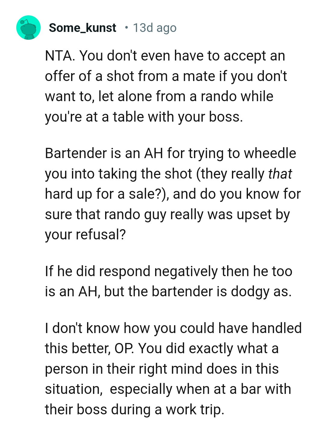 This Redditor doesn't know how the OP could have handled this better