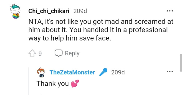 The OP handled it in a professional way