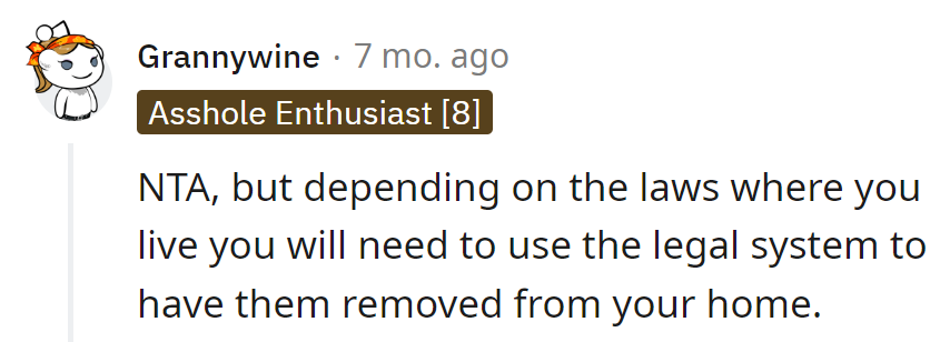 Legal eviction might be needed. Time to give freeloaders a crash course in tenant laws.