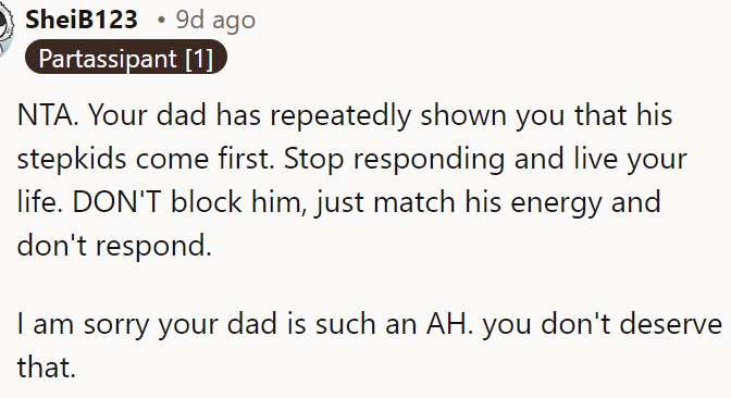 A Redditor said the OP shouldn't block his father, but match his energy