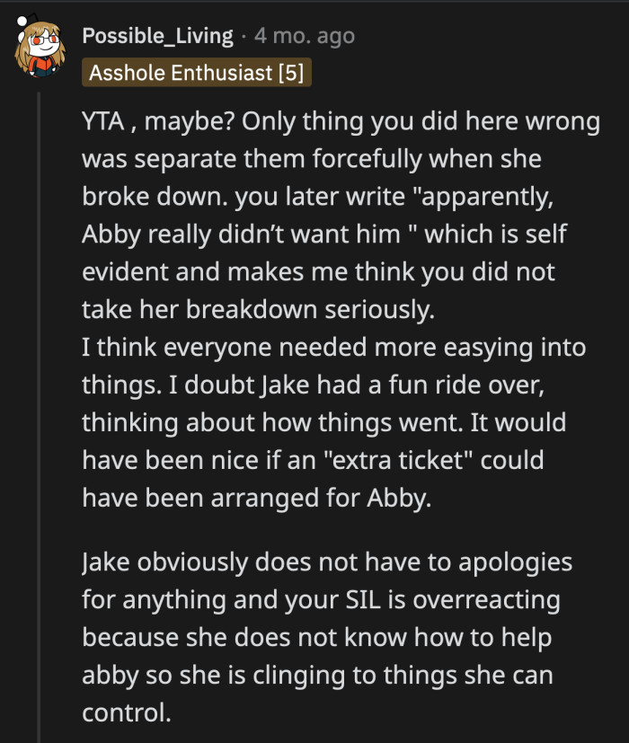 Abby going with Jake to Disneyland wouldn't have been the best idea.