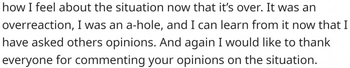 She sees she was an a-hole in this situation