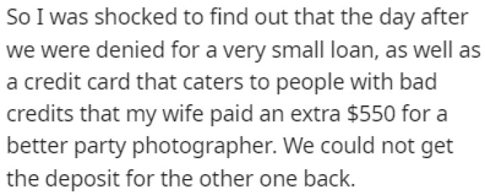 OP was shocked after finding out that they were denied a small loan